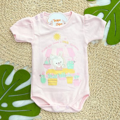 Kit 3 Peças - Bodys Manga Curta Flores Que Fazem o Coração Florescer - Rosa, Off White e Rose